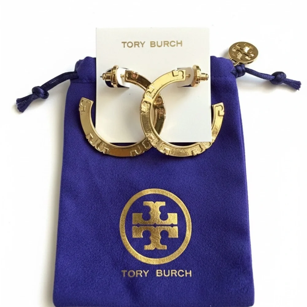 Tory Burch Icon Hoop Gold Logo Earrings